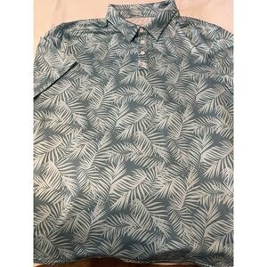 Moteepi Polo Golf Shirt Men's XL Aqua All Over White Palm Leaf Print
